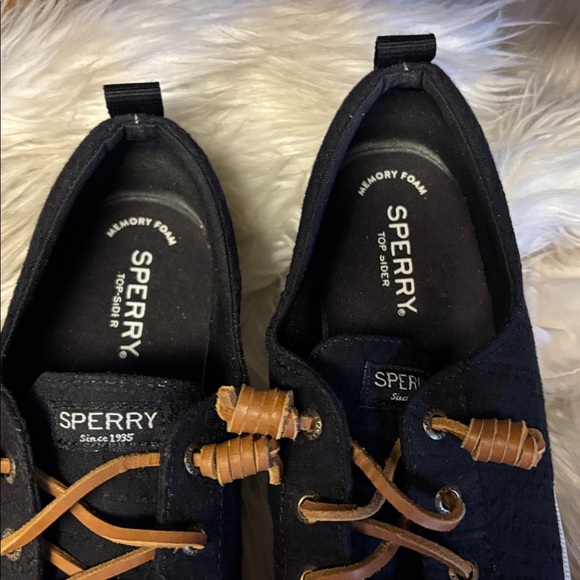 Sperry Preppy Black Canvas Crest Sneakers Tennis Shoes Tan Rawhide Laces Size 8 - Picture 3 of 8